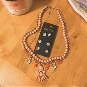 Statement Necklace with Stud Diamond Earrings